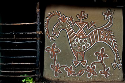 Tribal Wall Art at Hazaribagh, Jharkhand, India by Unknown